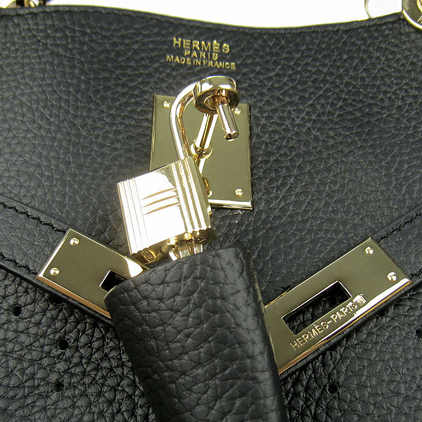 Replica Hermes New Arrival Double-duty leather handbag Black 60668 - Click Image to Close